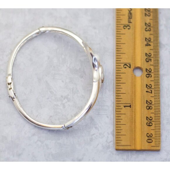 6 1/2 inch, Vintage Silver Tone Faux Pearl Hinged Bangle by Avon | CC1 - Picture 3 of 3